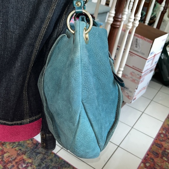 Vince Camuto  Hobo bag  large  teal green genuine leather  goldtone hardware GUC - Picture 7 of 16